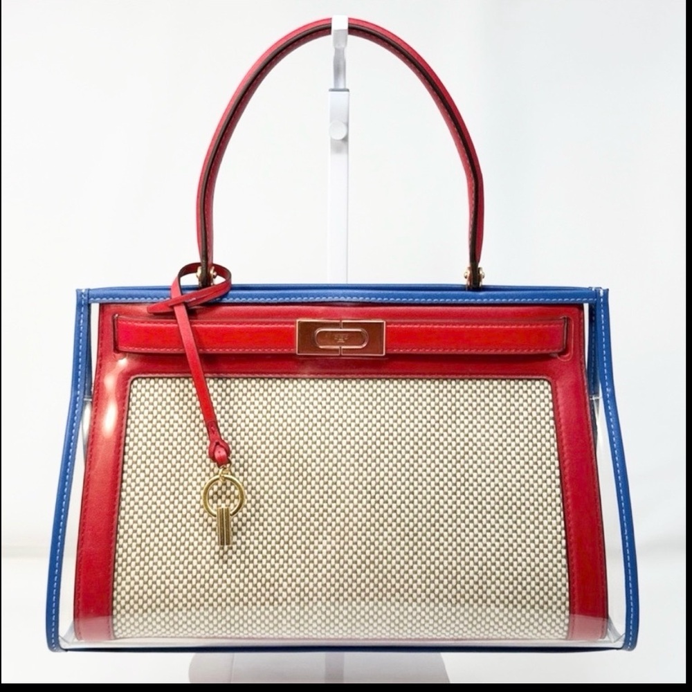 Lee Radziwill Large Leather-Trimmed Canvas Satchel with Raincoat Tory Burch